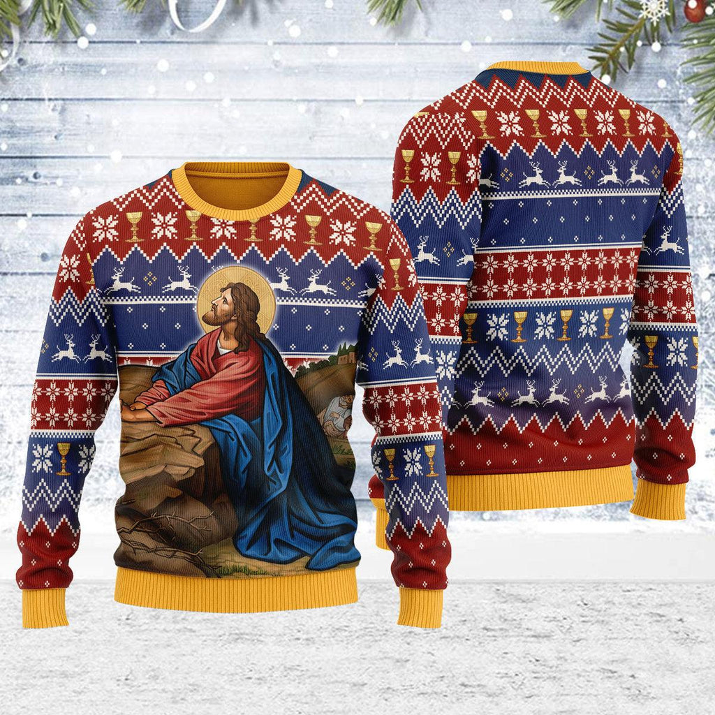 CustomsPig Prayer in the Garden Artwork Christmas Sweater - CustomsPig.com