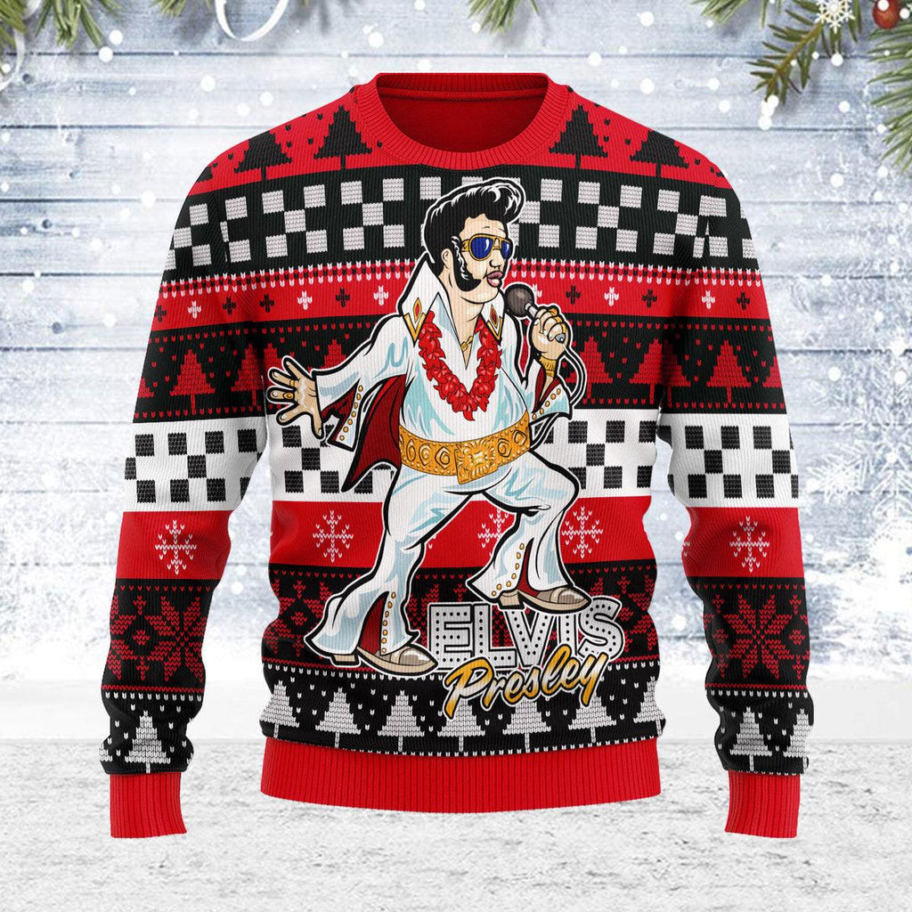 CustomsPig Elvis Fatley Meme Christmas Ugly Sweater - CustomsPig.com