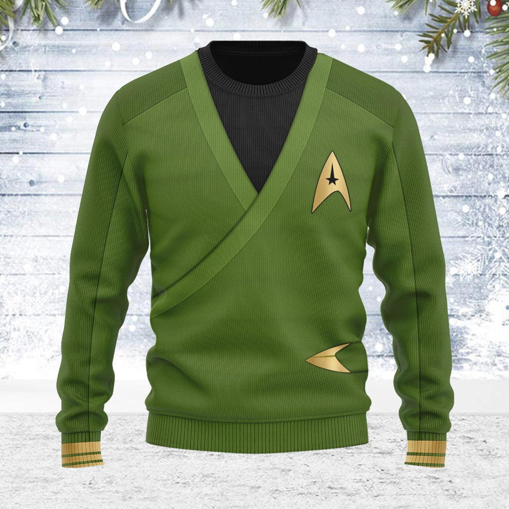 Captain Pike Green Themed Costume Christmas Wool Sweater - CustomsPig.com