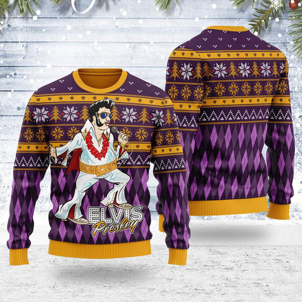 CustomsPig Elvis Fatley Meme Christmas Ugly Sweater - CustomsPig.com