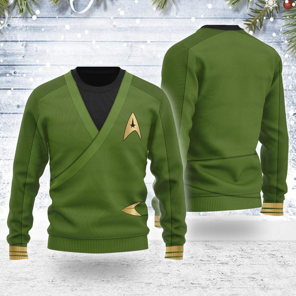 Captain Pike Green Themed Costume Christmas Wool Sweater - CustomsPig.com