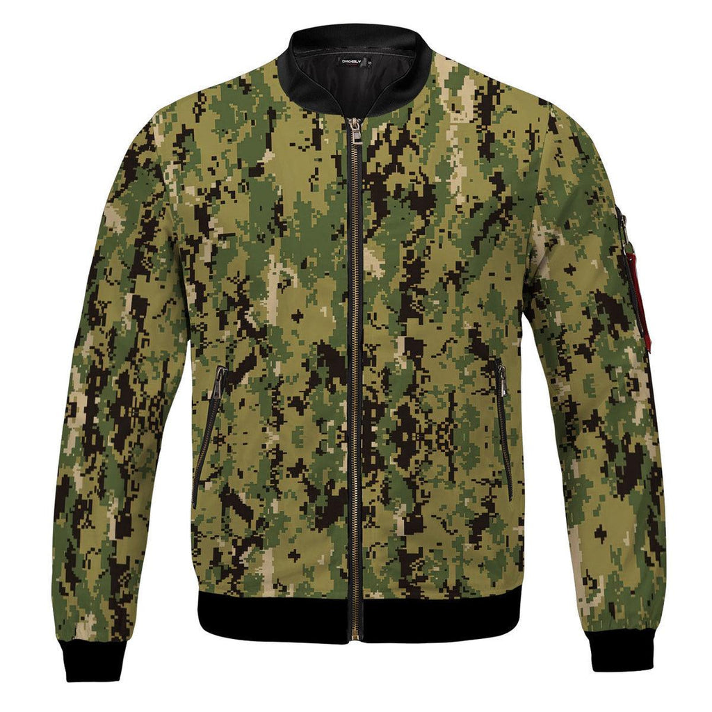 American Navy Working Uniform (NWU) Type III (AOR-2) Woodland Camo Bomber Jacket - CustomsPig
