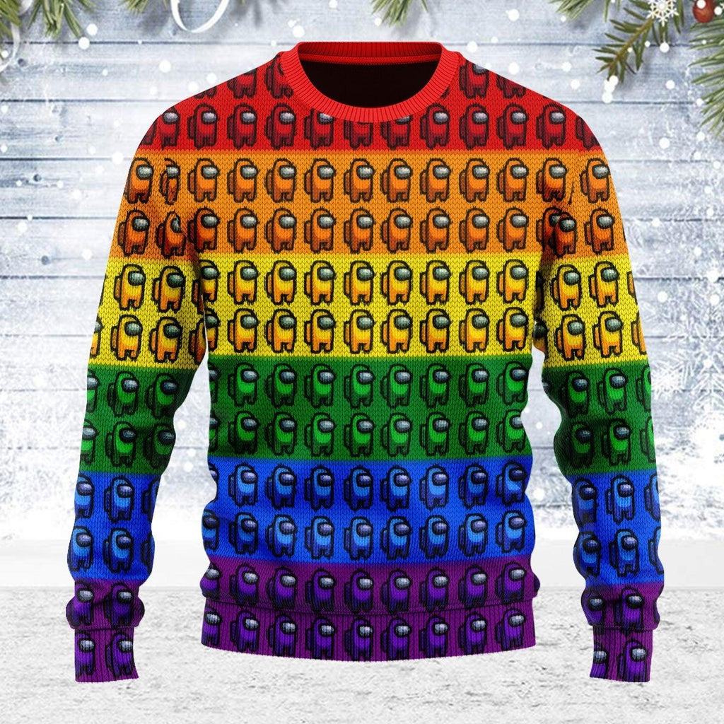 Among Us Gay Pride Ugly Christmas Sweater - CustomsPig