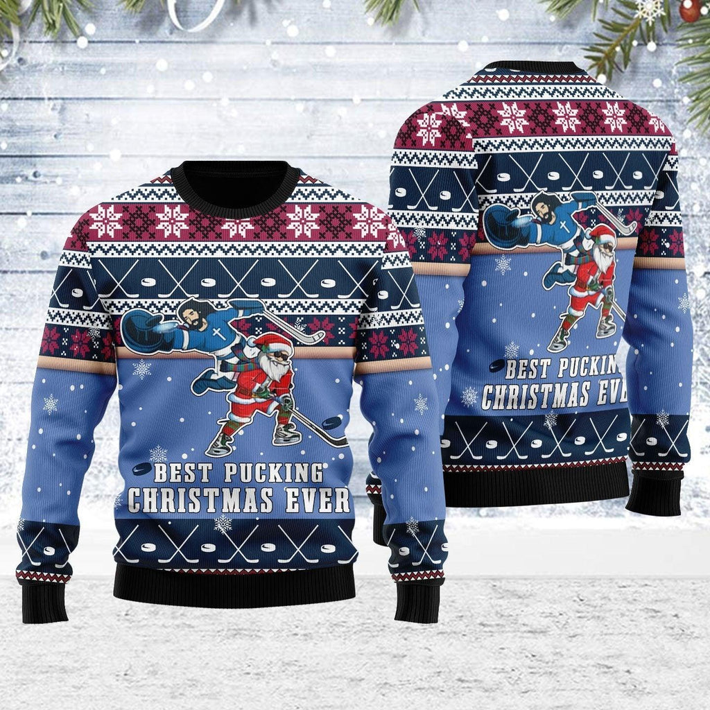 Best Pucking Christmas Ever Jesus And Santa Claus Ugly Christmas Sweater - CustomsPig