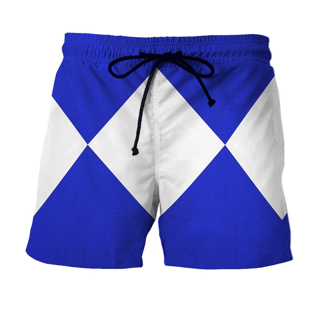 Blue Ranger Mighty Morphin Hawaiian Shirt Beach Shorts - CustomsPig.com