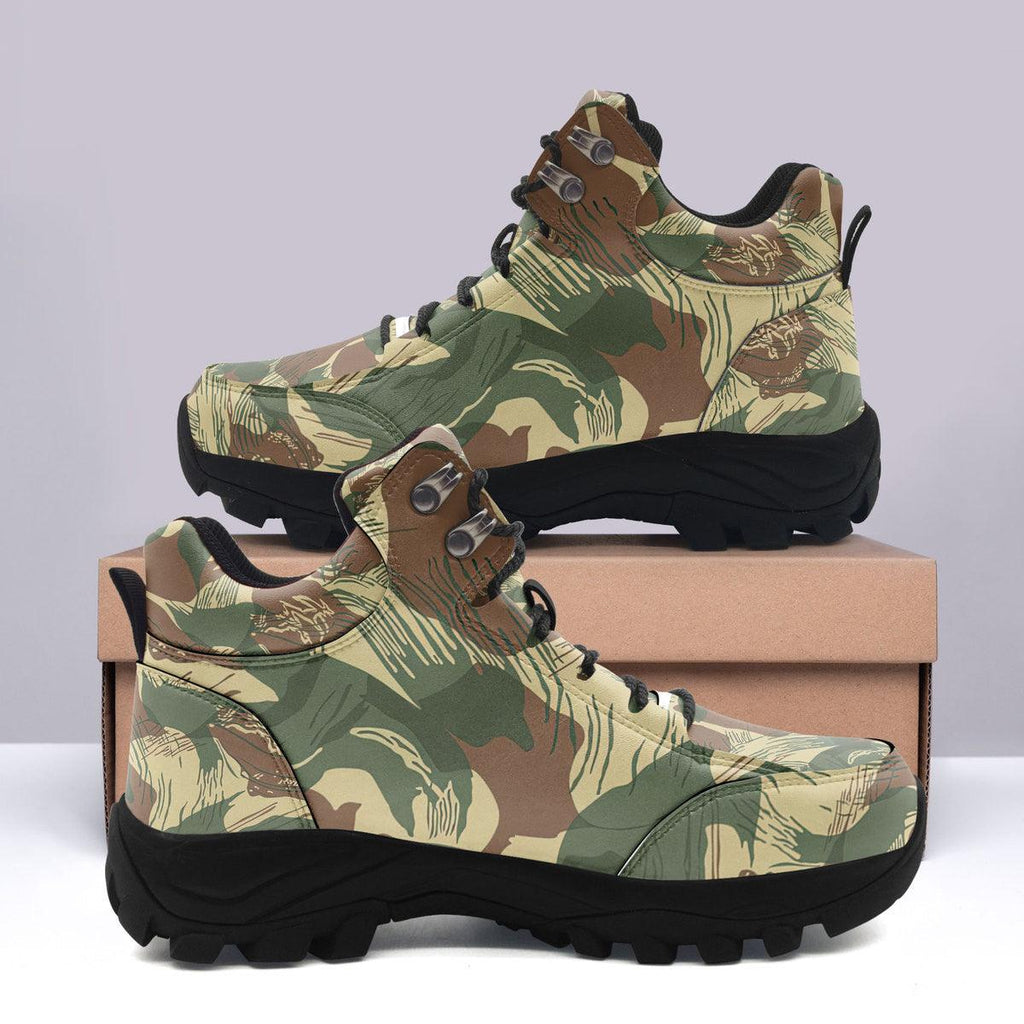 Brushstroke Rhodesian Security Forces 1965 Camo Pattern Hiking Shoes - CustomsPig