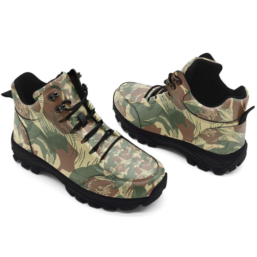 Brushstroke Rhodesian Security Forces 1965 Camo Pattern Hiking Shoes - CustomsPig