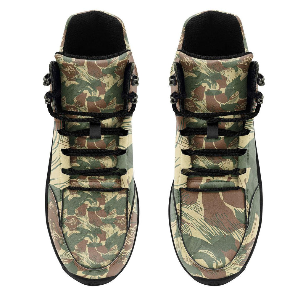 Brushstroke Rhodesian Security Forces 1965 Camo Pattern Hiking Shoes - CustomsPig