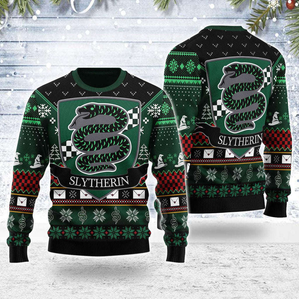 CCustomsPig Slytherin Round The Christmas Tree Christmas Sweater - CustomsPig.com