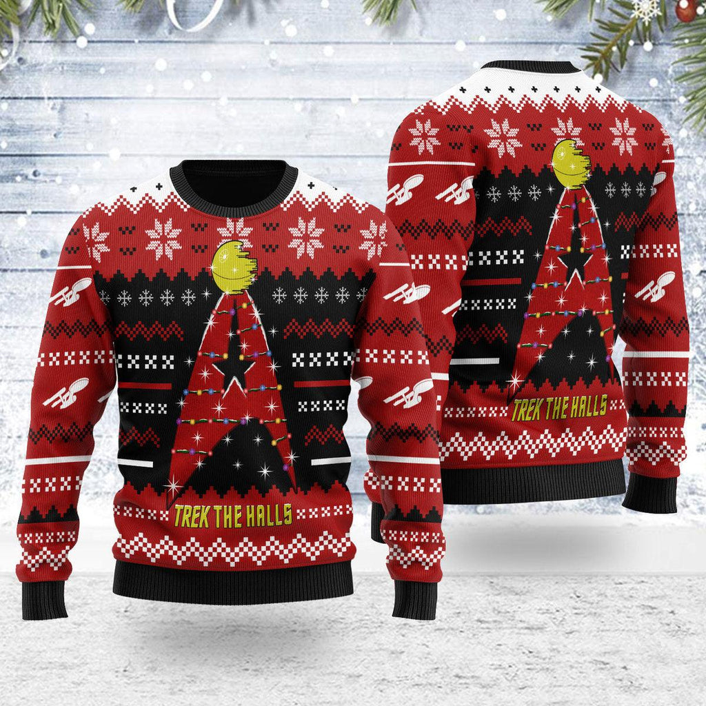 Christmas Sweater Star Trek The Halls Red - CustomsPig.com