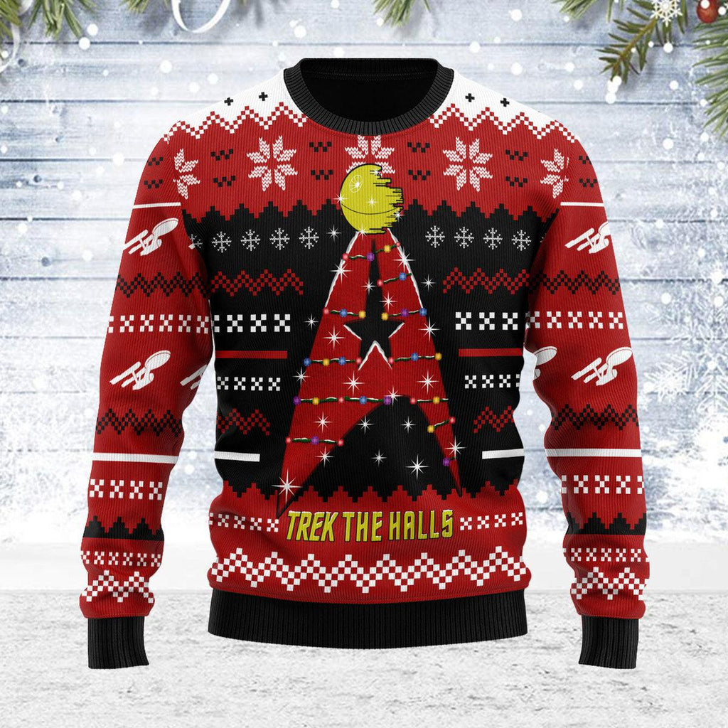 Christmas Sweater Star Trek The Halls Red - CustomsPig.com