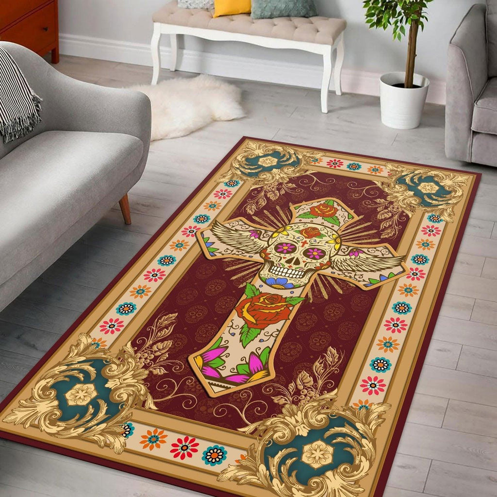 Cross Sugar Skull Rug - CustomsPig