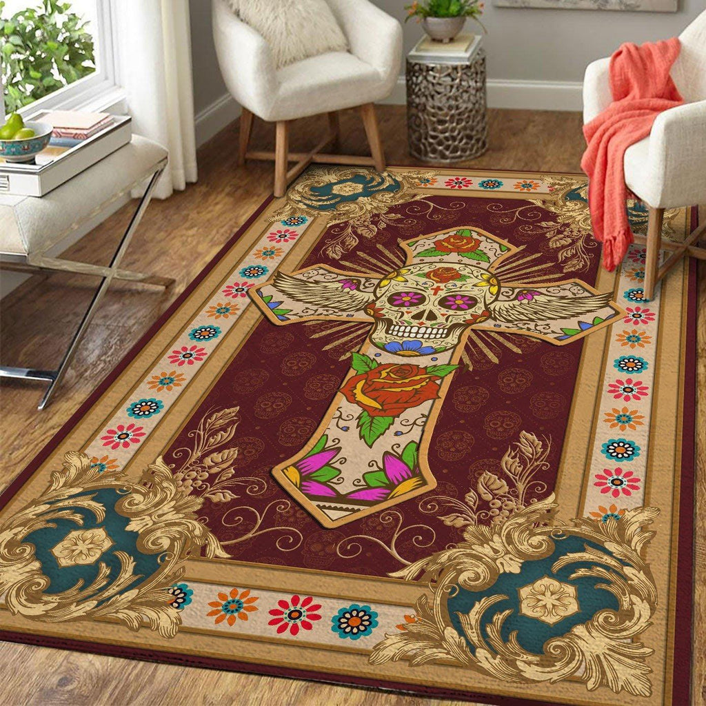 Cross Sugar Skull Rug - CustomsPig