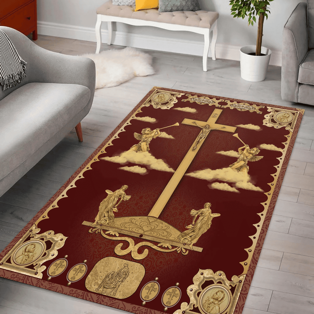 Crucifix of Jesus and The Angels Rug - CustomsPig