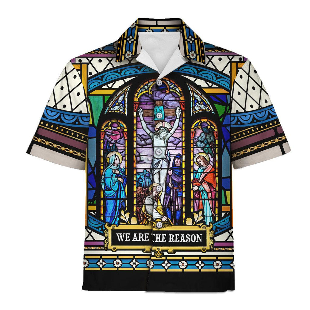 Crucifixion of Christ Stained Glass Hawaiian Shirt -  CustomsPig.com