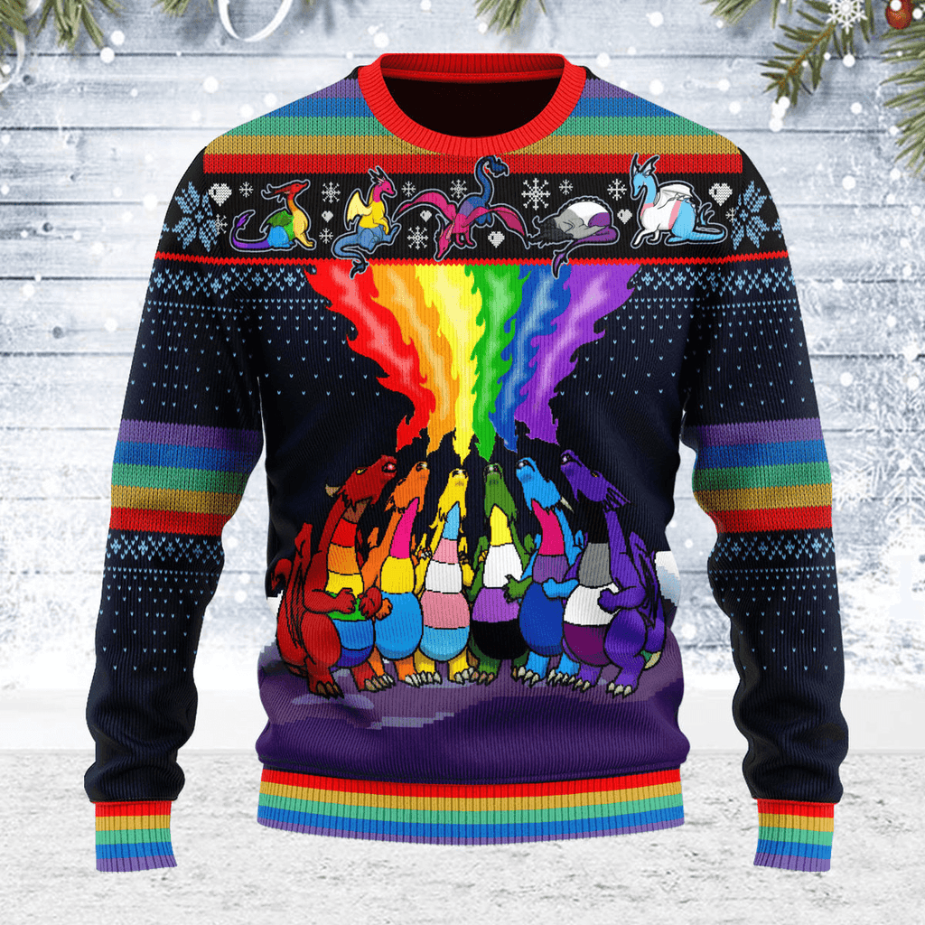 Dragon LGBT Ugly Christmas Sweater - CustomsPig