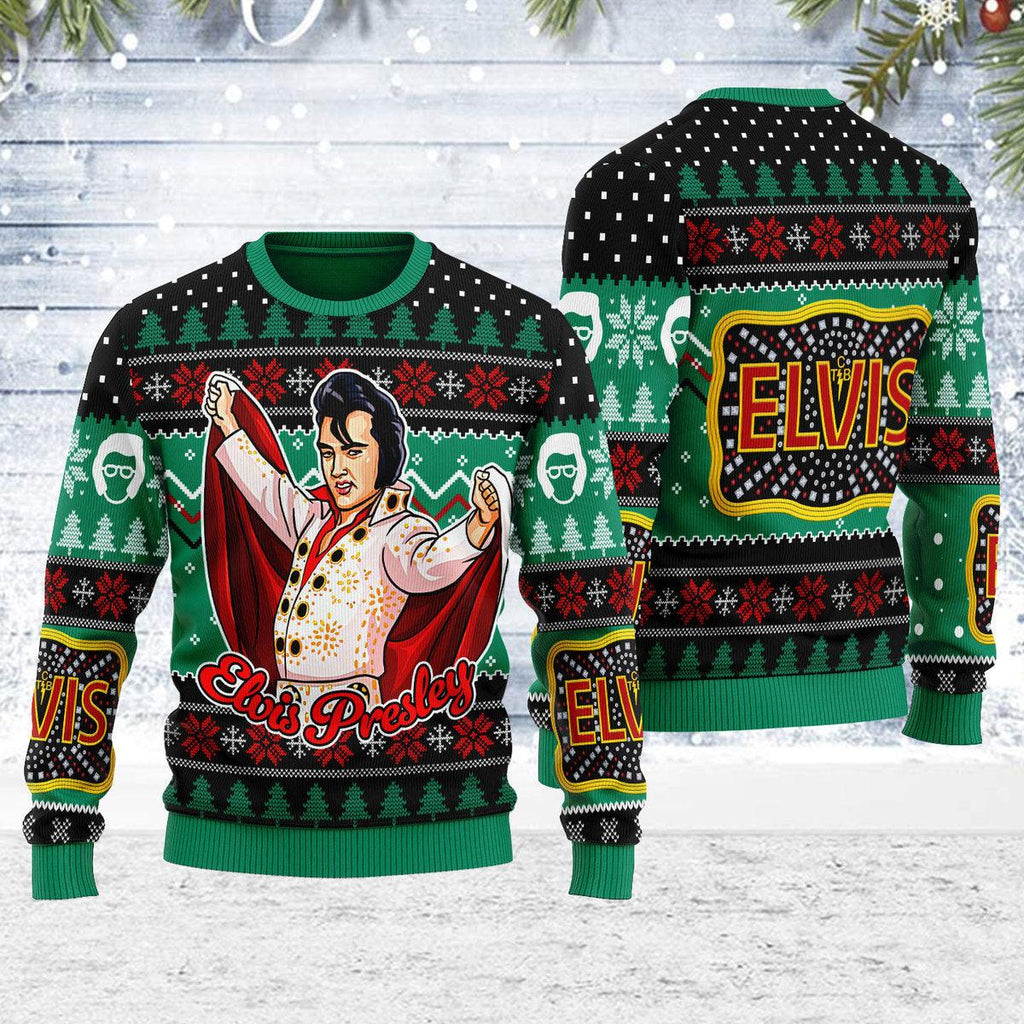 Elvis Presley "Belt buckle" Sign with Rhinestone Christmas Ugly Sweater - CustomsPig.com