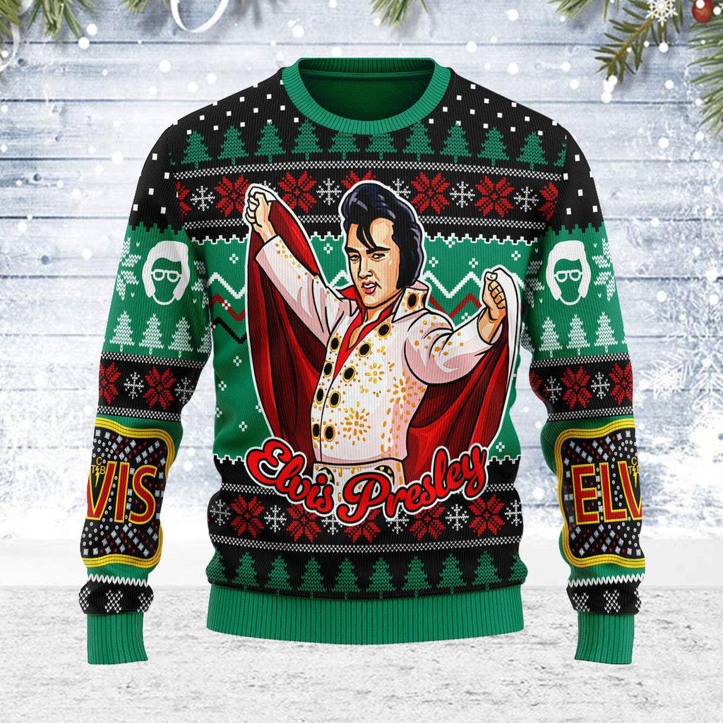 Elvis Presley "Belt buckle" Sign with Rhinestone Christmas Ugly Sweater - CustomsPig.com