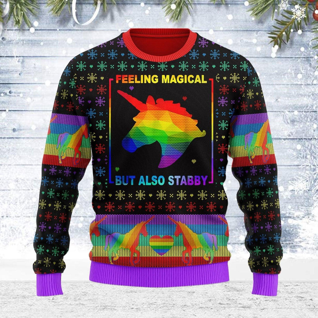 Feeling Magical But Also Stabby Ugly Christmas Sweater - CustomsPig