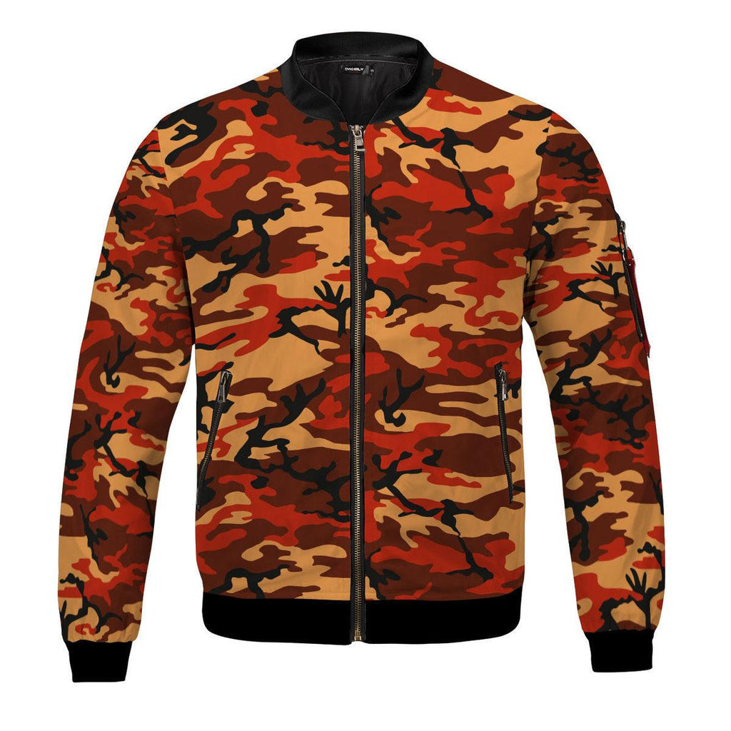 Flecktarn Red Brown German World War II Camouflage Patterns Bomber Jacket - CustomsPig