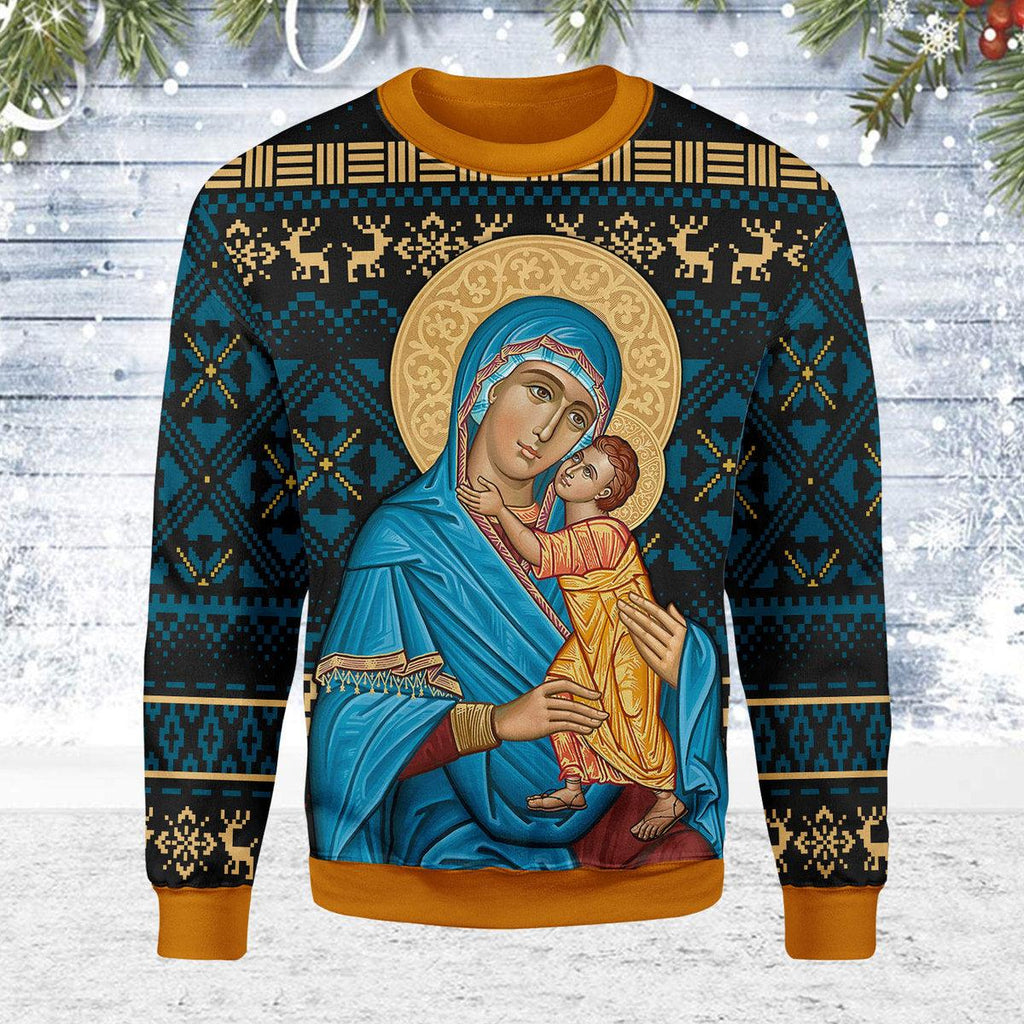 CustomsPig Blue Madonna Virgin Mary Christmas Sweater - CustomsPig.com