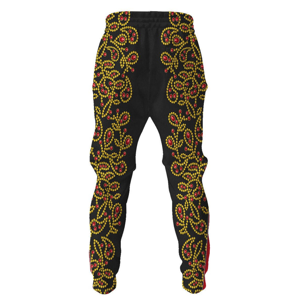 CustomsPig Elvis Spanish Flower - Black With Red Stones Costume Hoodie Sweatshirt T-Shirt Sweatpants - CustomsPig.com