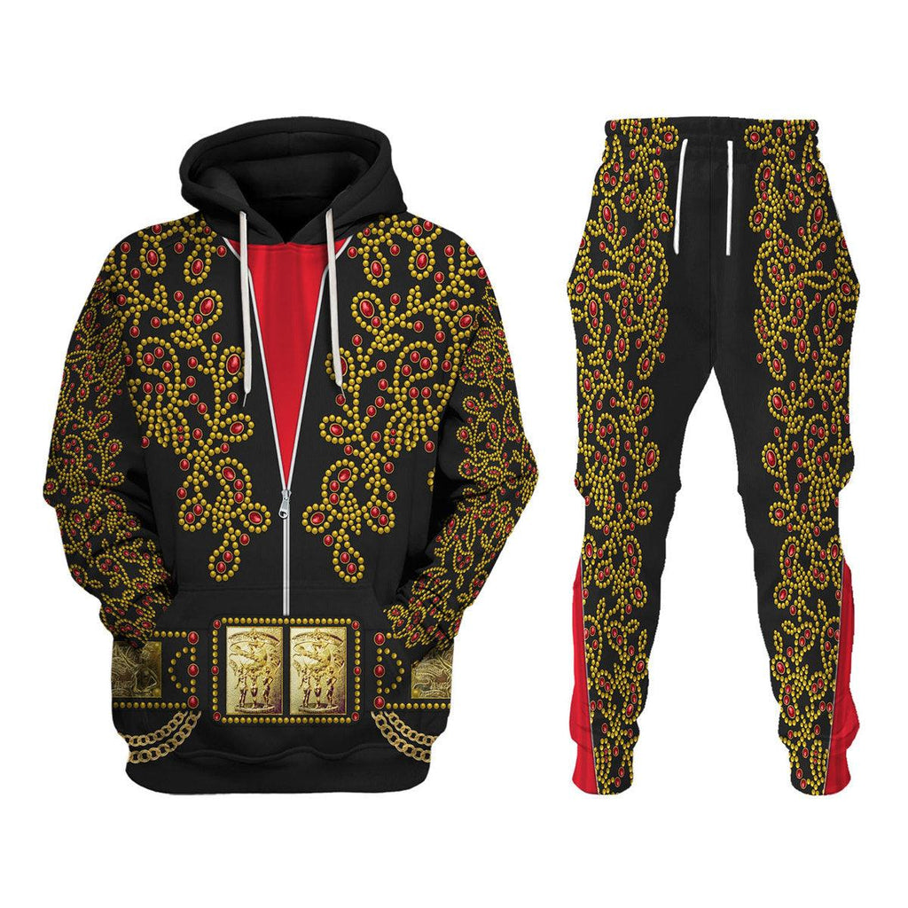 CustomsPig Elvis Spanish Flower - Black With Red Stones Costume Hoodie Sweatshirt T-Shirt Sweatpants - CustomsPig.com