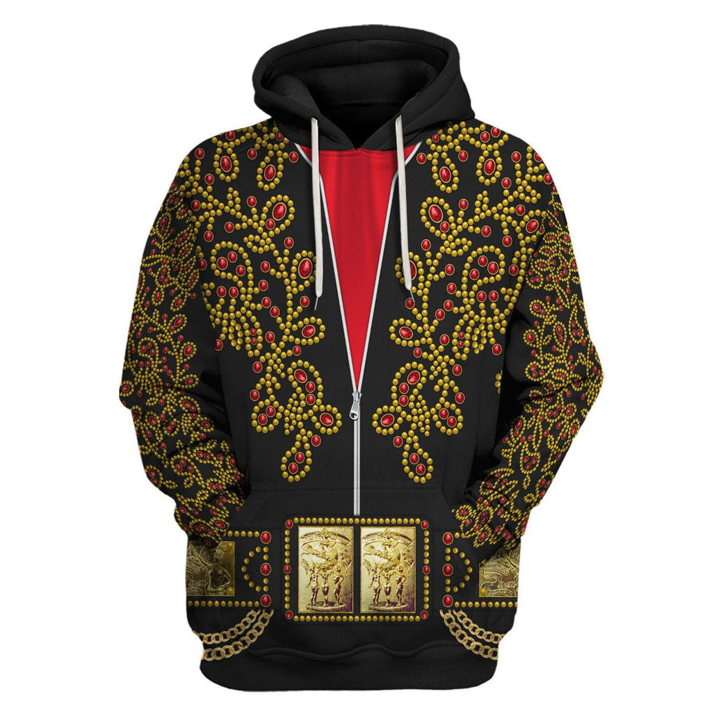 CustomsPig Elvis Spanish Flower - Black With Red Stones Costume Hoodie Sweatshirt T-Shirt Sweatpants - CustomsPig.com