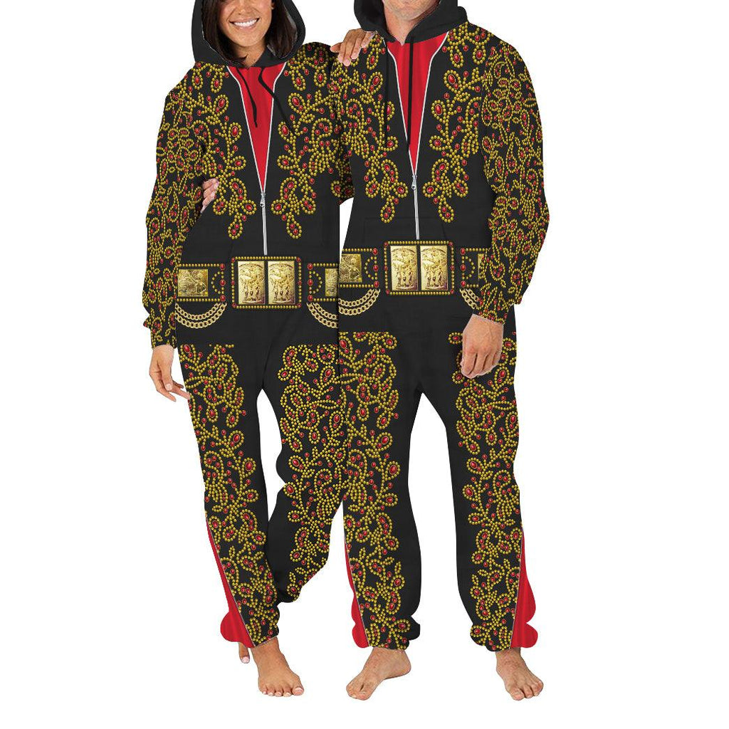 CustomsPig Elvis Spanish Flower - Black With Red Stones jumpsuit Costume - CustomsPig.com