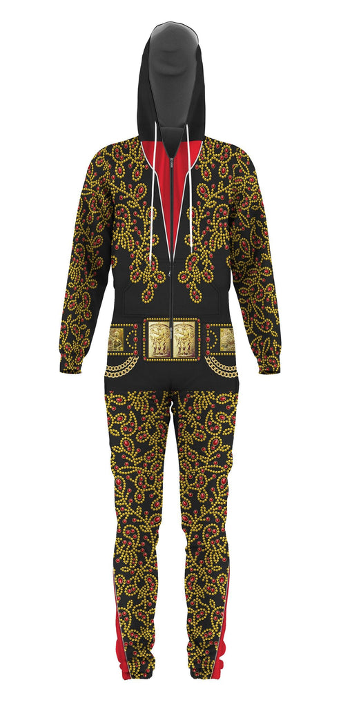 CustomsPig Elvis Spanish Flower - Black With Red Stones jumpsuit Costume - CustomsPig.com