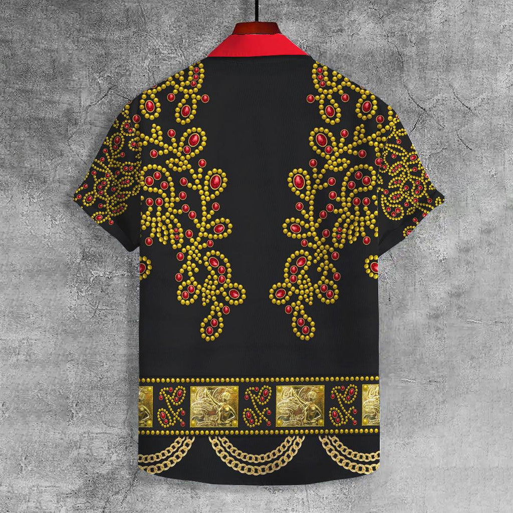 Gearhomie Elvis Spanish Flower - Black With Red Stones UNISEX CASUAL HAWAIIAN SHIRT - Gearhomie.com