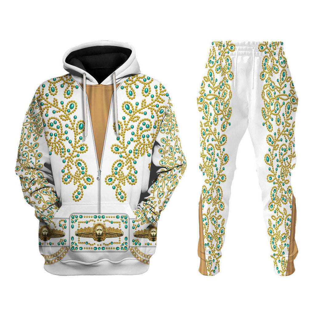 CustomsPig Elvis Spanish Flower - White With Green Stones Costume Hoodie Sweatshirt T-Shirt Sweatpants - CustomsPig.com