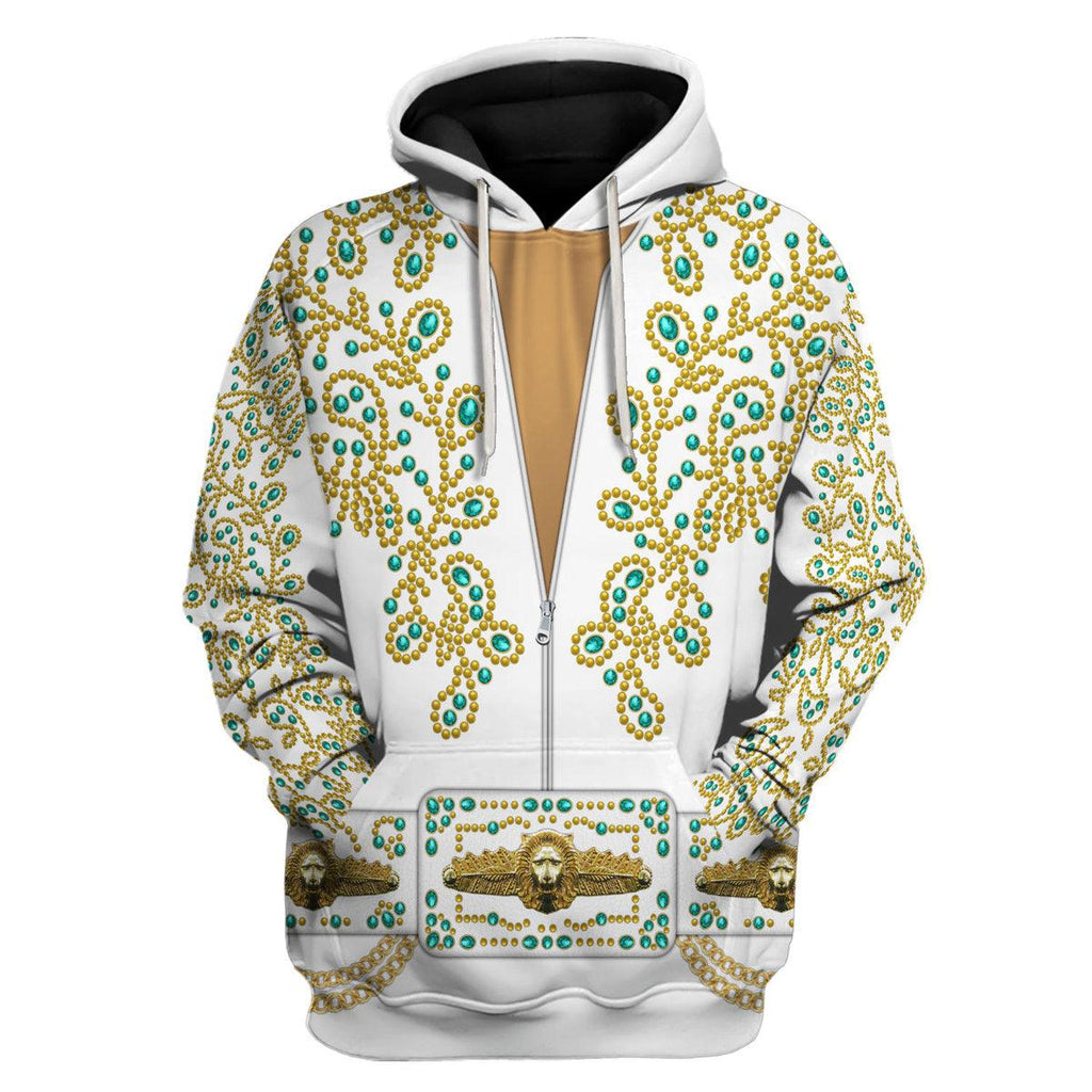 CustomsPig Elvis Spanish Flower - White With Green Stones Costume Hoodie Sweatshirt T-Shirt Sweatpants - CustomsPig.com