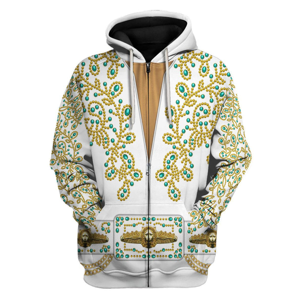 CustomsPig Elvis Spanish Flower - White With Green Stones Costume Hoodie Sweatshirt T-Shirt Sweatpants - CustomsPig.com