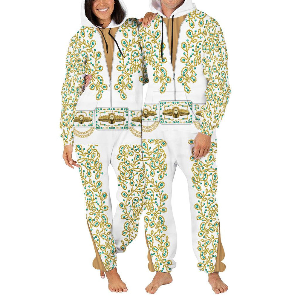 CustomsPig Elvis Spanish Flower - White With Green Stones jumpsuit Costume - CustomsPig.com