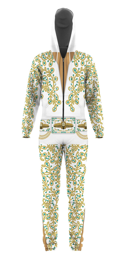 CustomsPig Elvis Spanish Flower - White With Green Stones jumpsuit Costume - CustomsPig.com