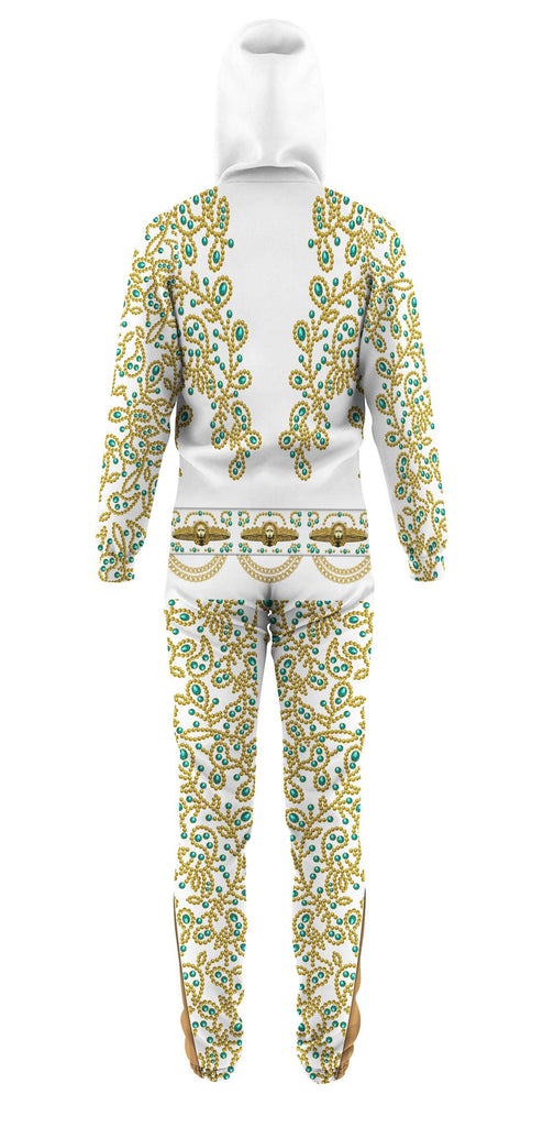 CustomsPig Elvis Spanish Flower - White With Green Stones jumpsuit Costume - CustomsPig.com