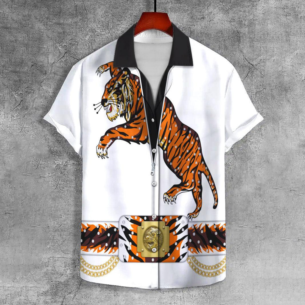 Gearhomie Elvis Tiger UNISEX CASUAL HAWAIIAN SHIRT - Gearhomie.com