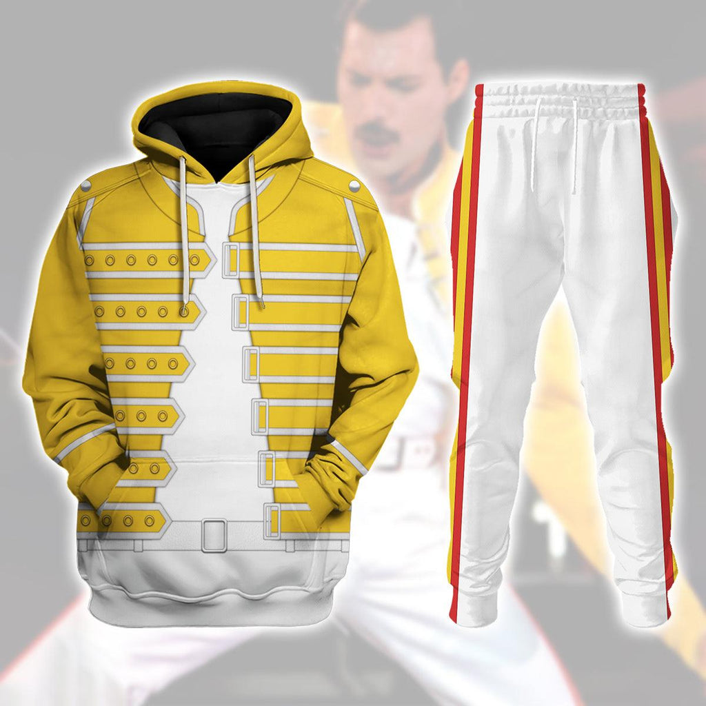 CustomsPig Freddie Mercury Costume Wembley Yellow Hoodie Sweatshirt T-Shirt Tracksuit - CustomsPig.com