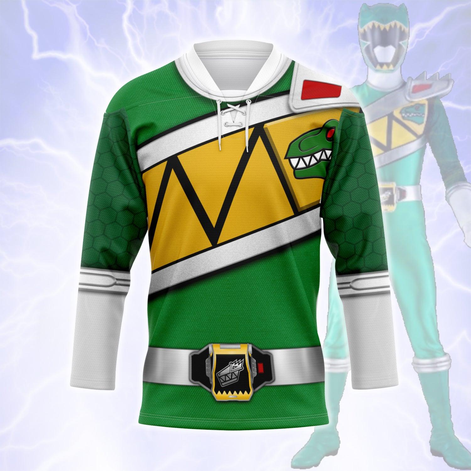 CustomsPig Green Power Rangers Dino Charge Hockey Jersey