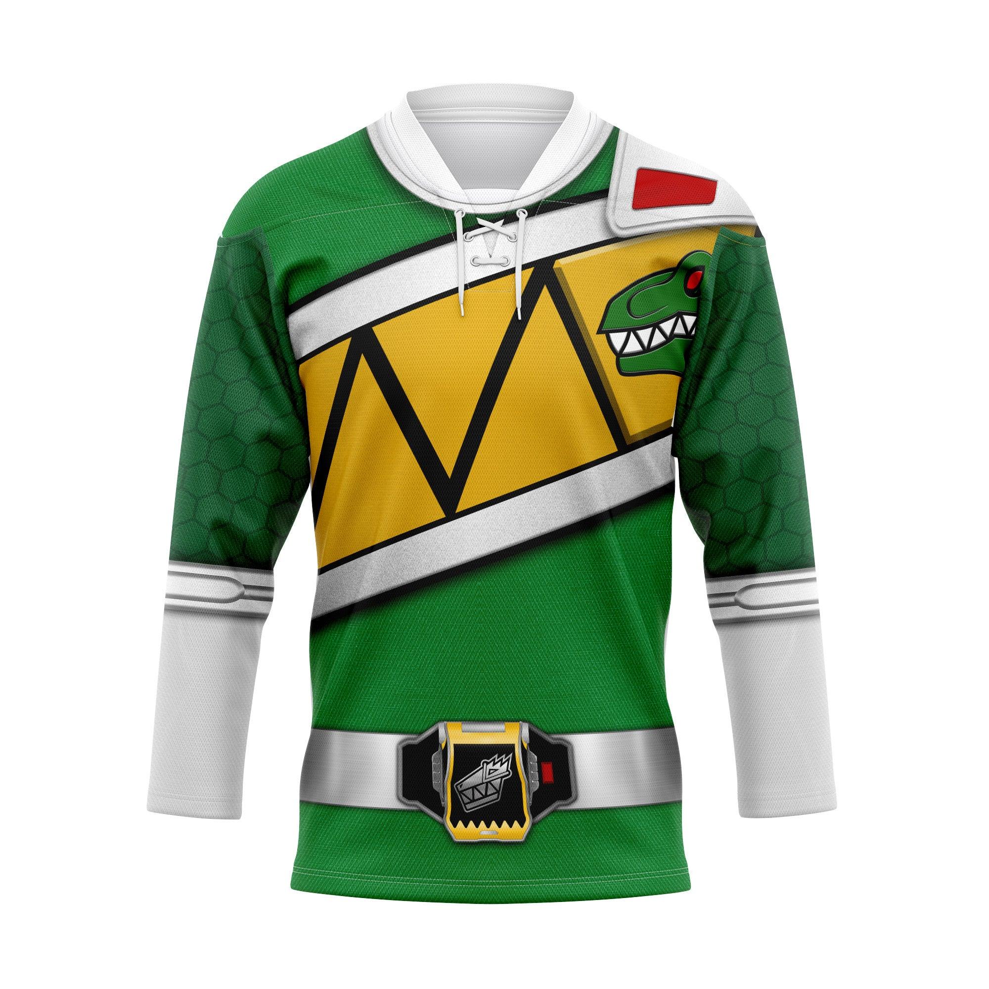 CustomsPig Green Power Rangers Dino Charge Hockey Jersey