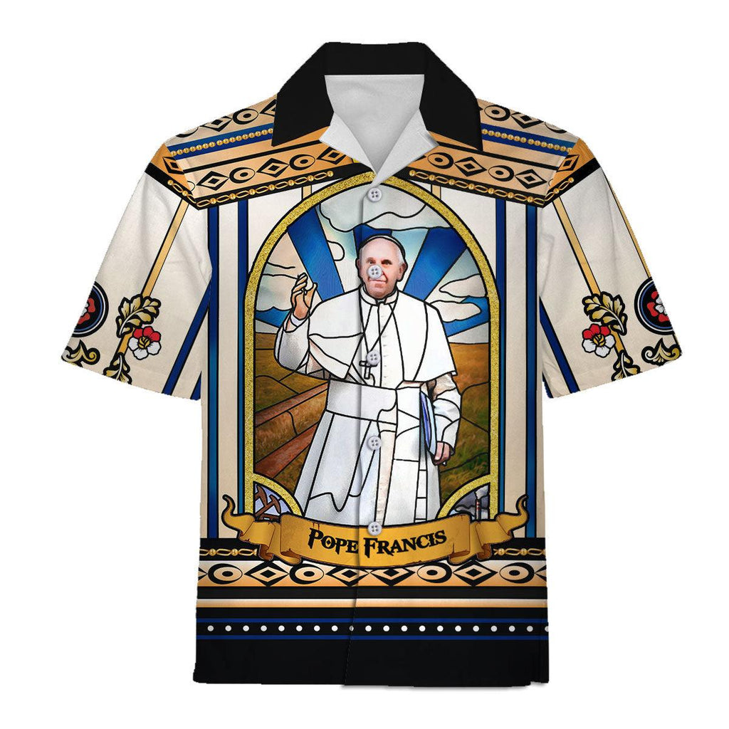  CustomsPig Hawaiian Shirt Pope Francis Stained Glass 3D Apparel -  CustomsPig.com