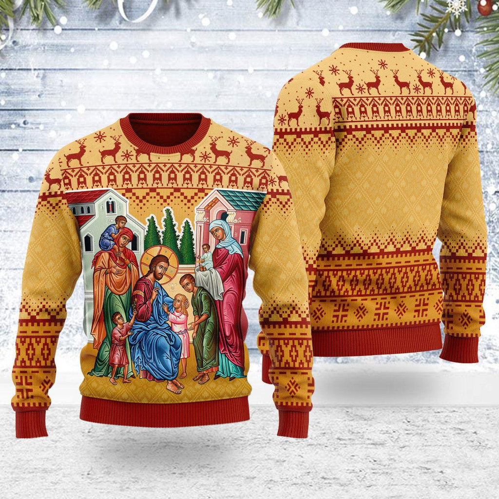 CustomsPig Jesus Christ and The Children Christmas Sweater - CustomsPig.com