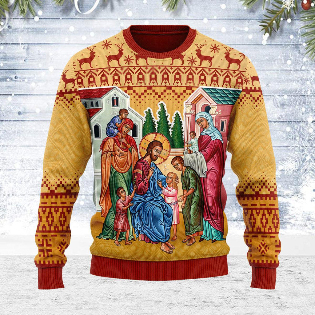 CustomsPig Jesus Christ and The Children Christmas Sweater - CustomsPig.com