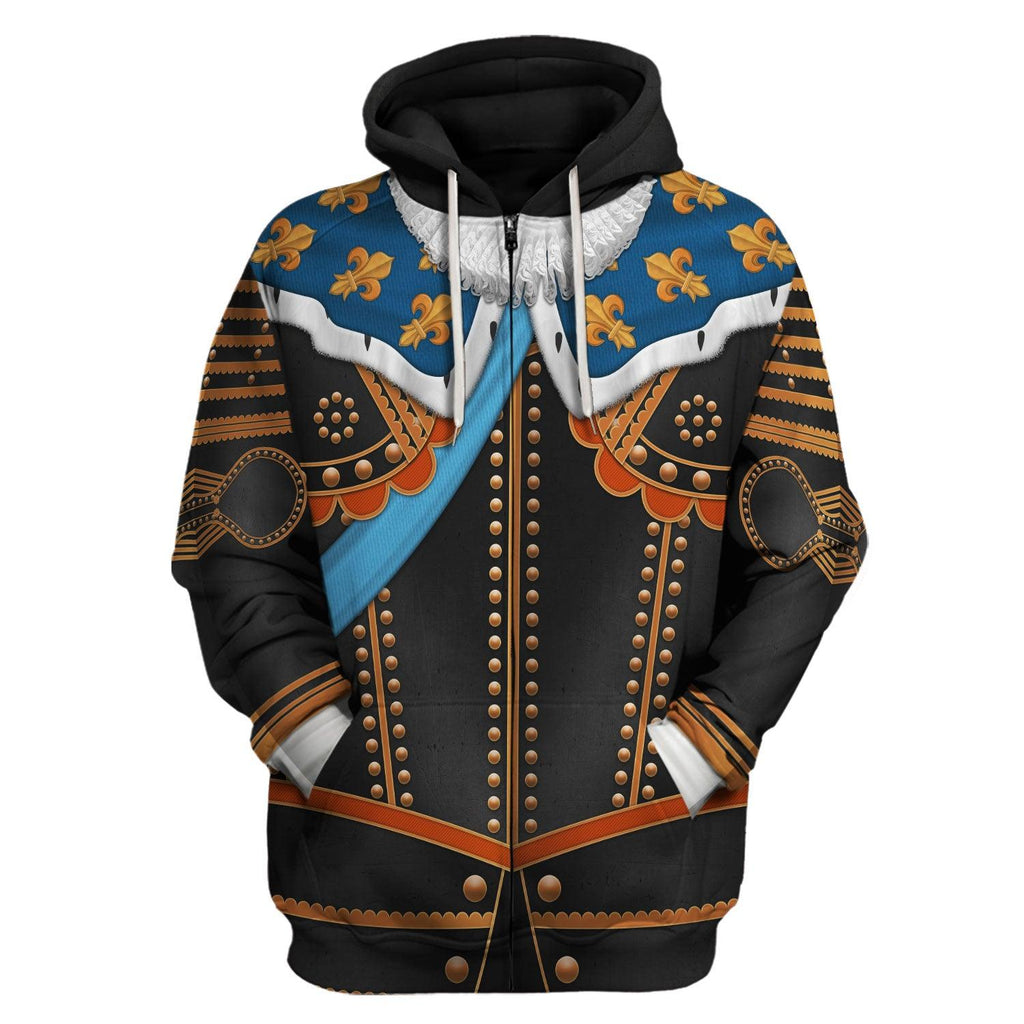 CustomsPig Louis XIII of France Warrior King Costume All Over Print Hoodie Sweatshirt T-Shirt Tracksuit - CustomsPig.com