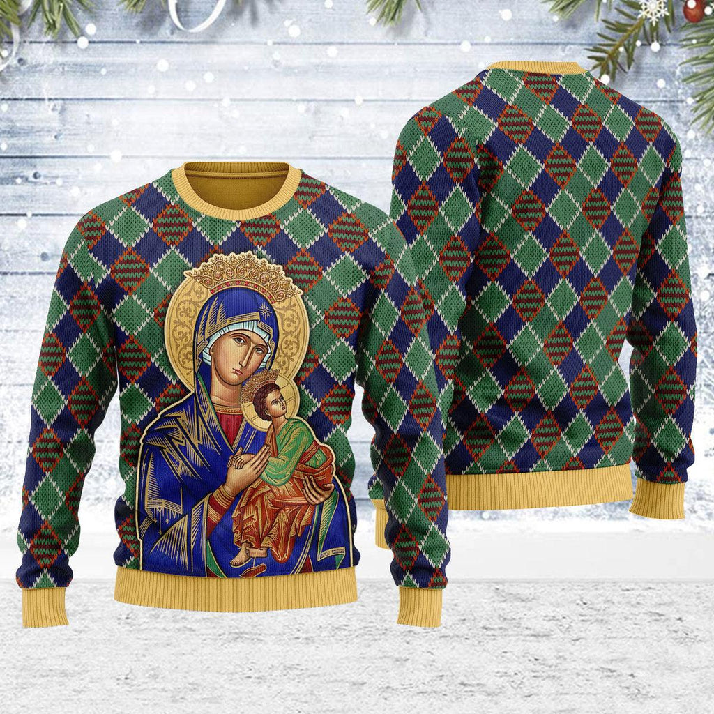 CustomsPig Our Lady of Perpetual Help Crowned Christmas Sweater - CustomsPig.com