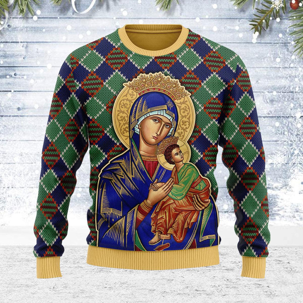 CustomsPig Our Lady of Perpetual Help Crowned Christmas Sweater - CustomsPig.com