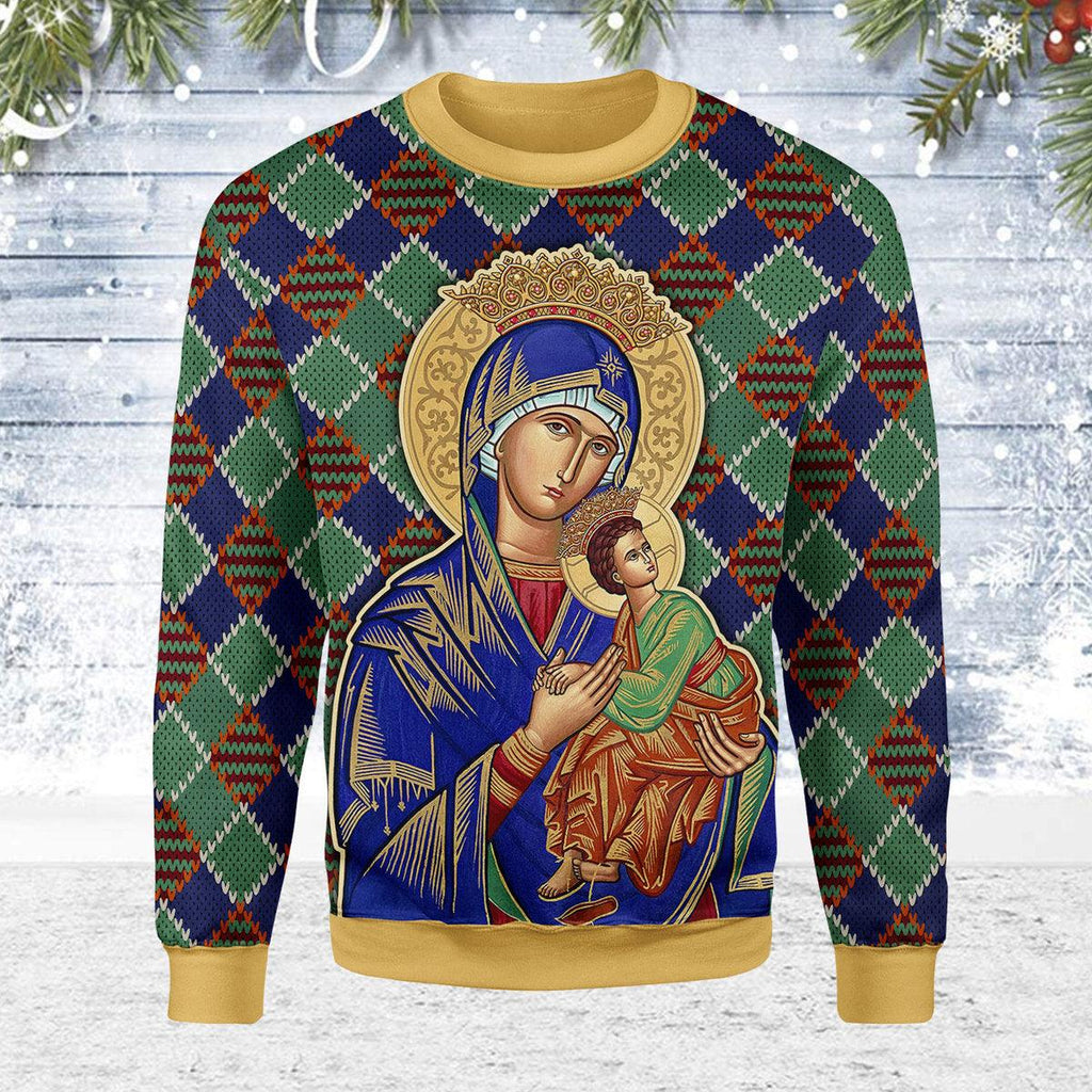 CustomsPig Our Lady of Perpetual Help Crowned Christmas Sweater - CustomsPig.com