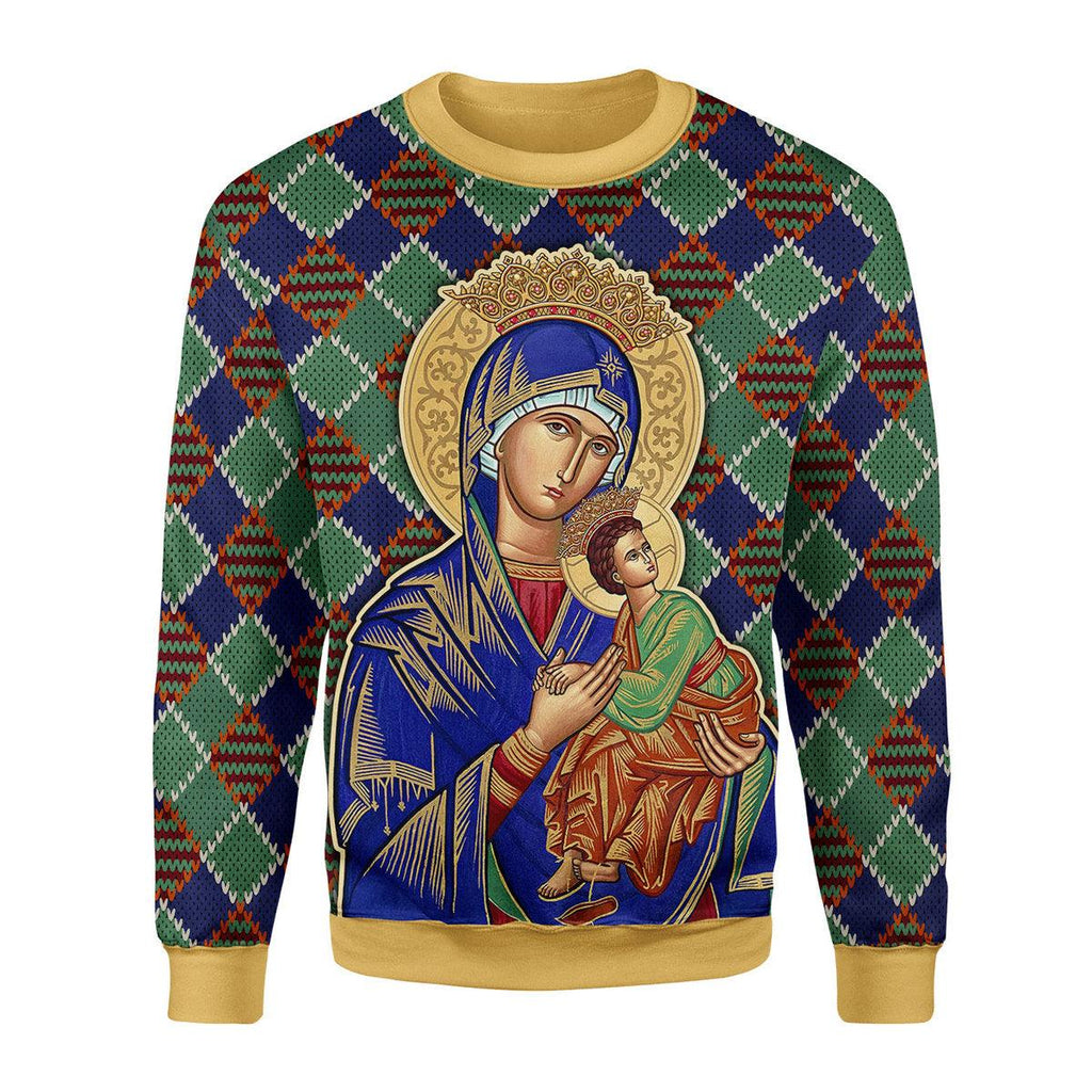 CustomsPig Our Lady of Perpetual Help Crowned Christmas Sweater - CustomsPig.com