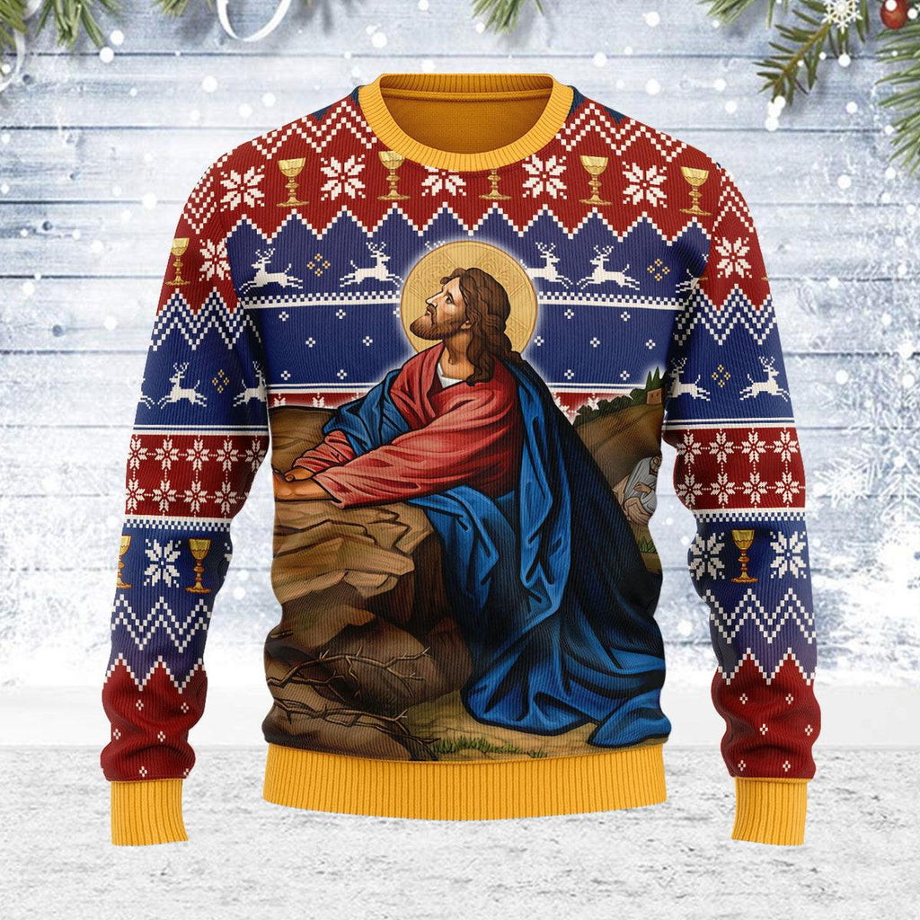 CustomsPig Prayer in the Garden Artwork Christmas Sweater - CustomsPig.com